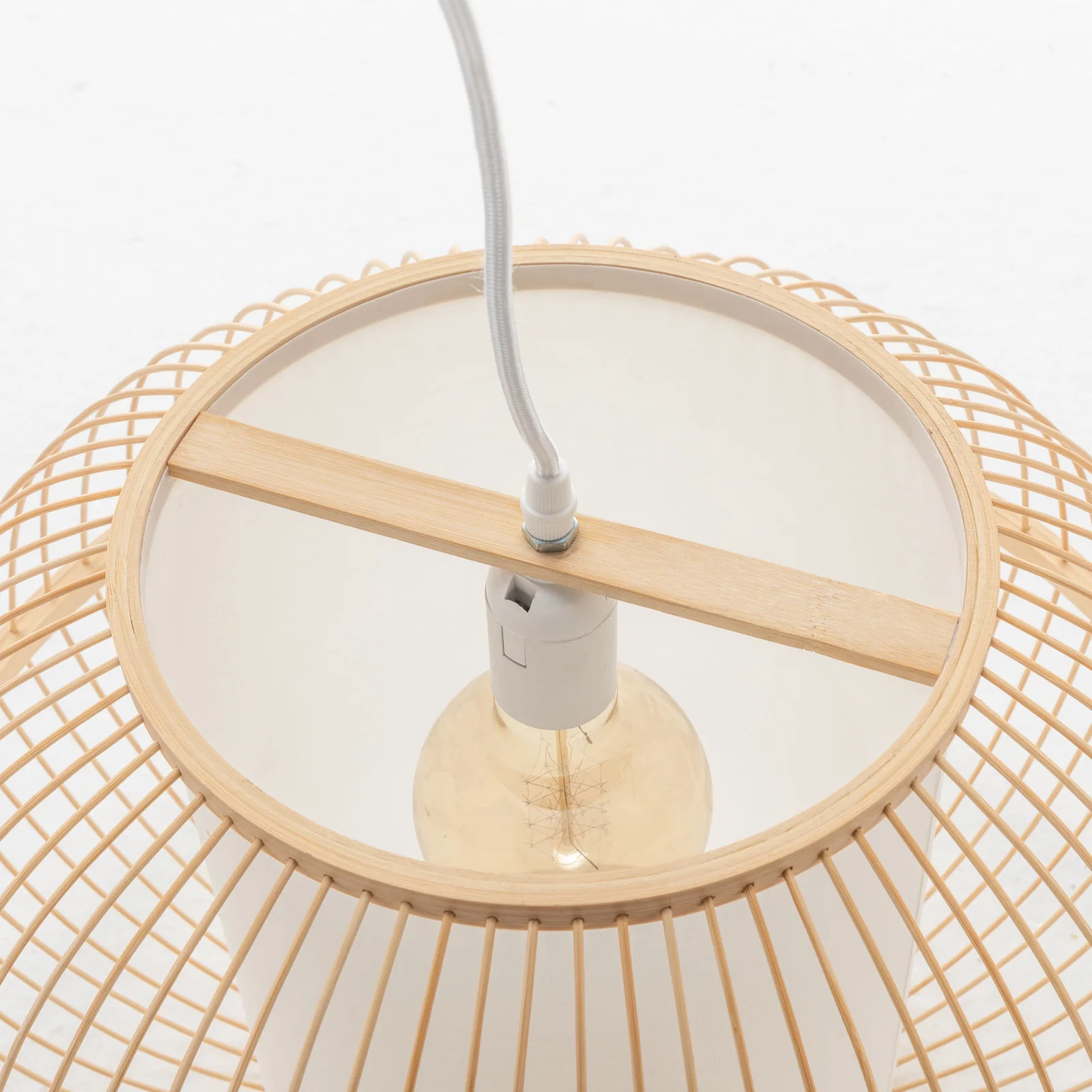 Natural Woven Bamboo Sphere Pendant Lamp Hanging Light Bell Shade Boho Tropical - Image 3