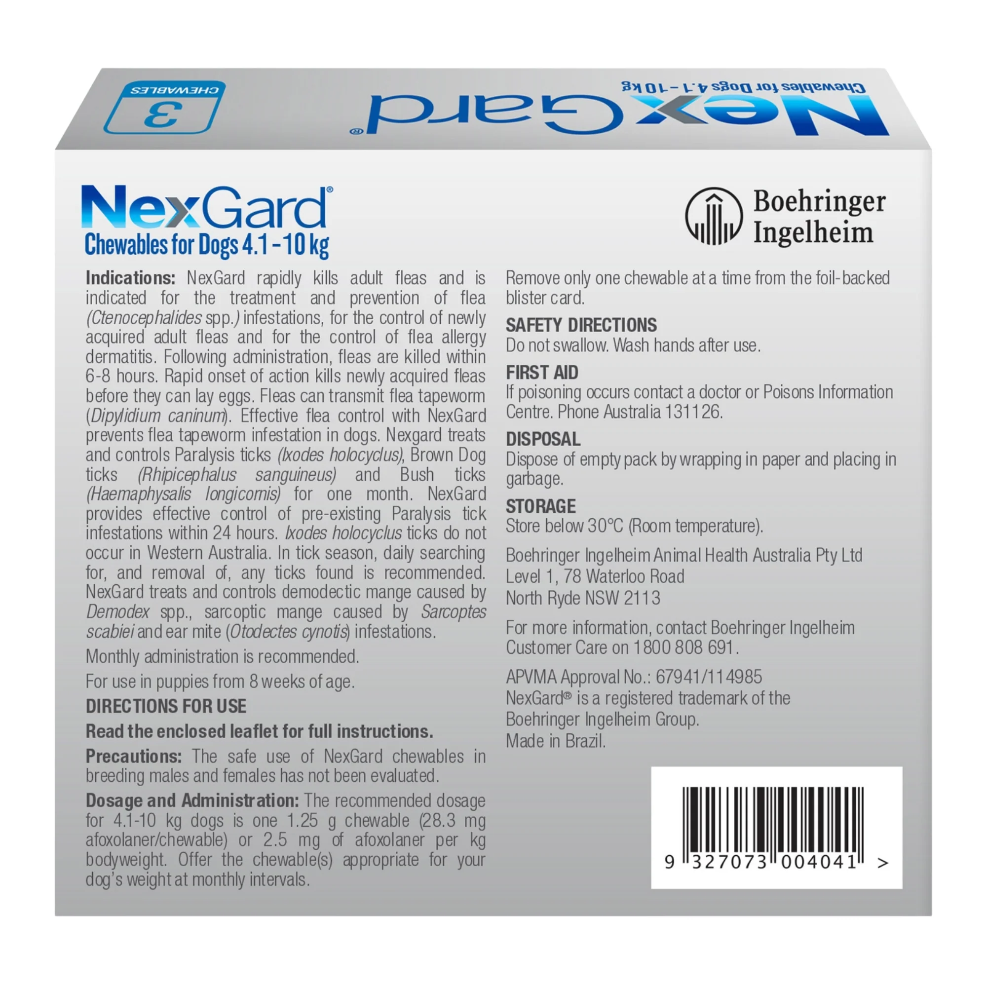 Nexgard Medium Dogs 4.1-10kg Blue 3pk