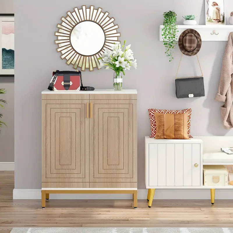 NNETMLT 5-Tier Shoe Cabinet with Geometric Pattern Doors-White/Natural - Image 5
