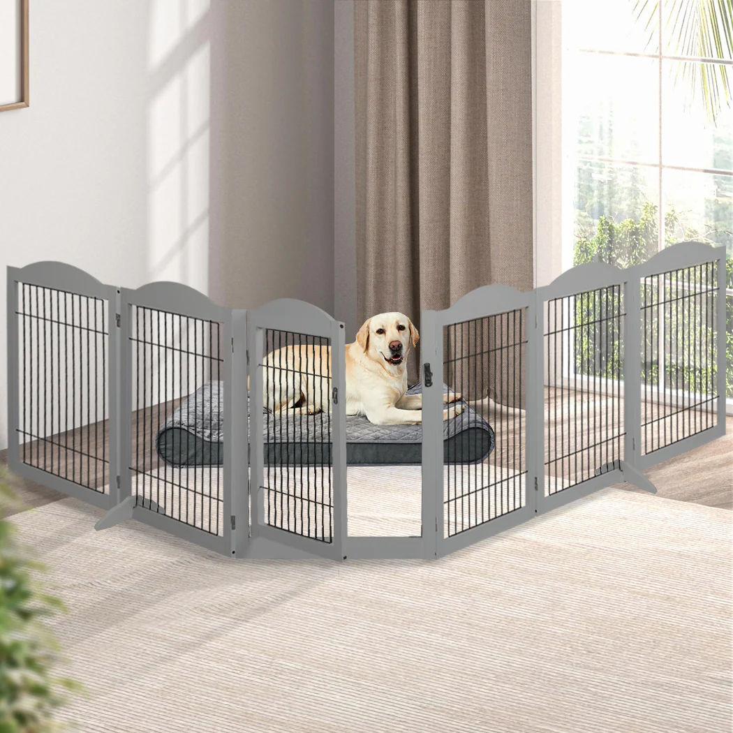 PaWz 6 Panels Pet Dog Playpen Puppy Grey - Image 6