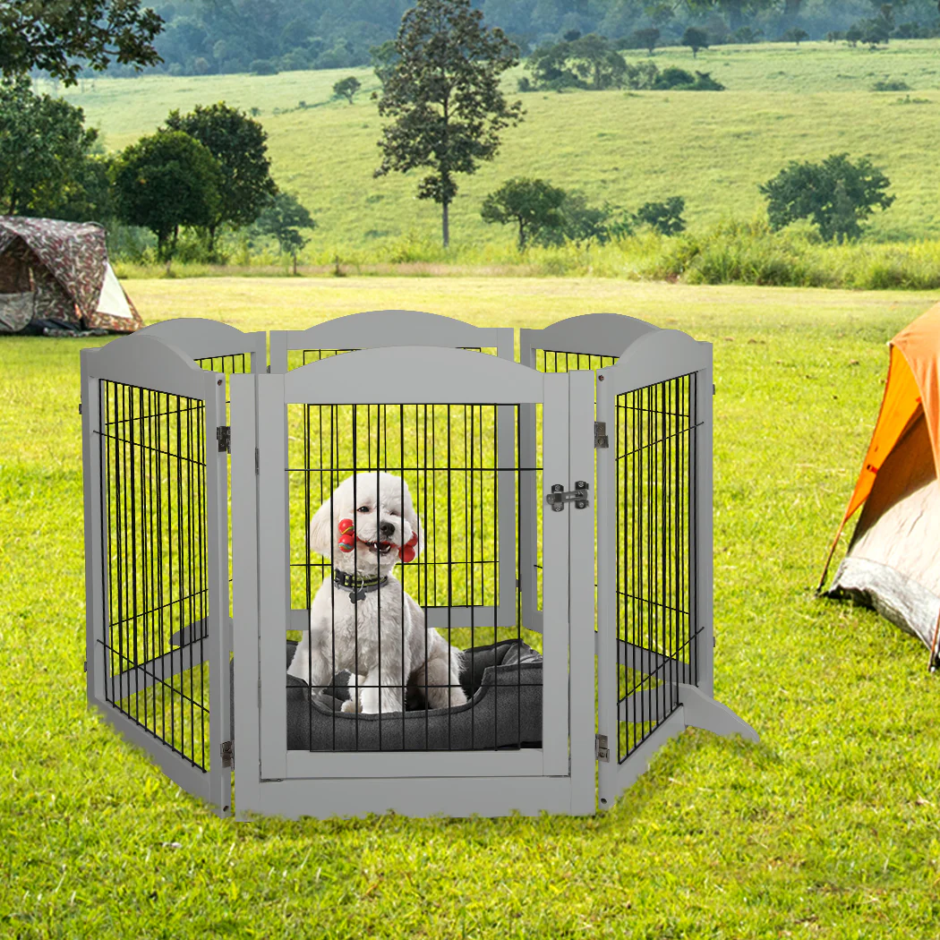 PaWz 6 Panels Pet Dog Playpen Puppy Grey - Image 7