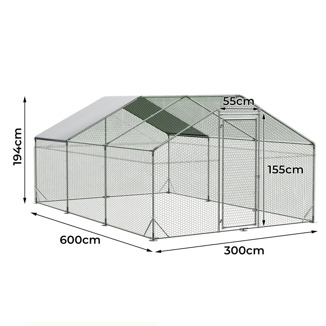 Pawz 600x300x194cm Large Metal Walk-in Chicken Coop Cage - Image 2