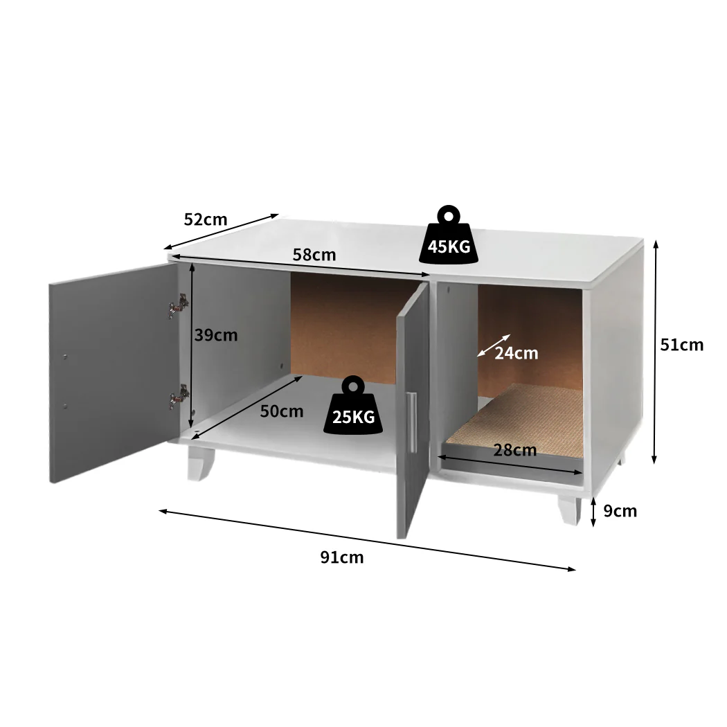 PaWz Enclosed Cat Litter Cabinet Box Grey - Image 2