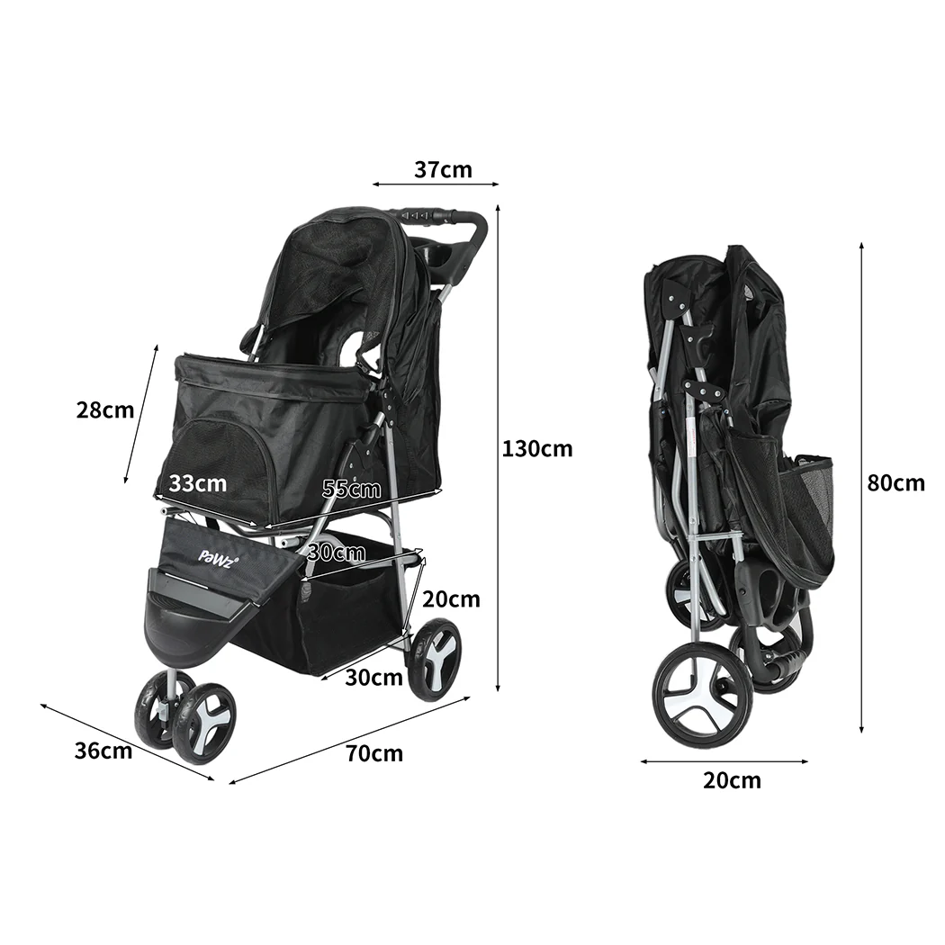 PaWz Large Pet Stroller Dog Cat Carrier Black - Image 2