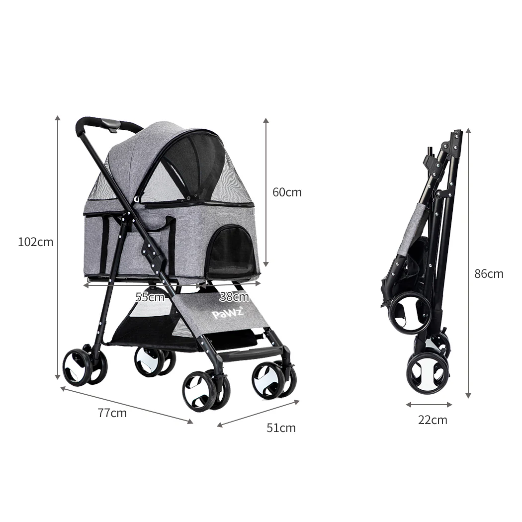 PaWz Large Pet Stroller Dog Cat Travel Grey - Image 2