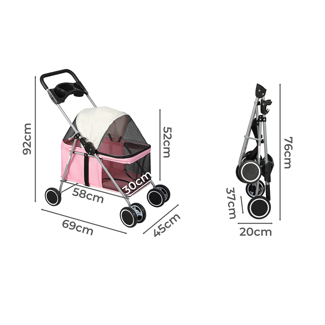 PaWz Pet Stroller Dog Cat Carrier Foldable Pink - Image 2
