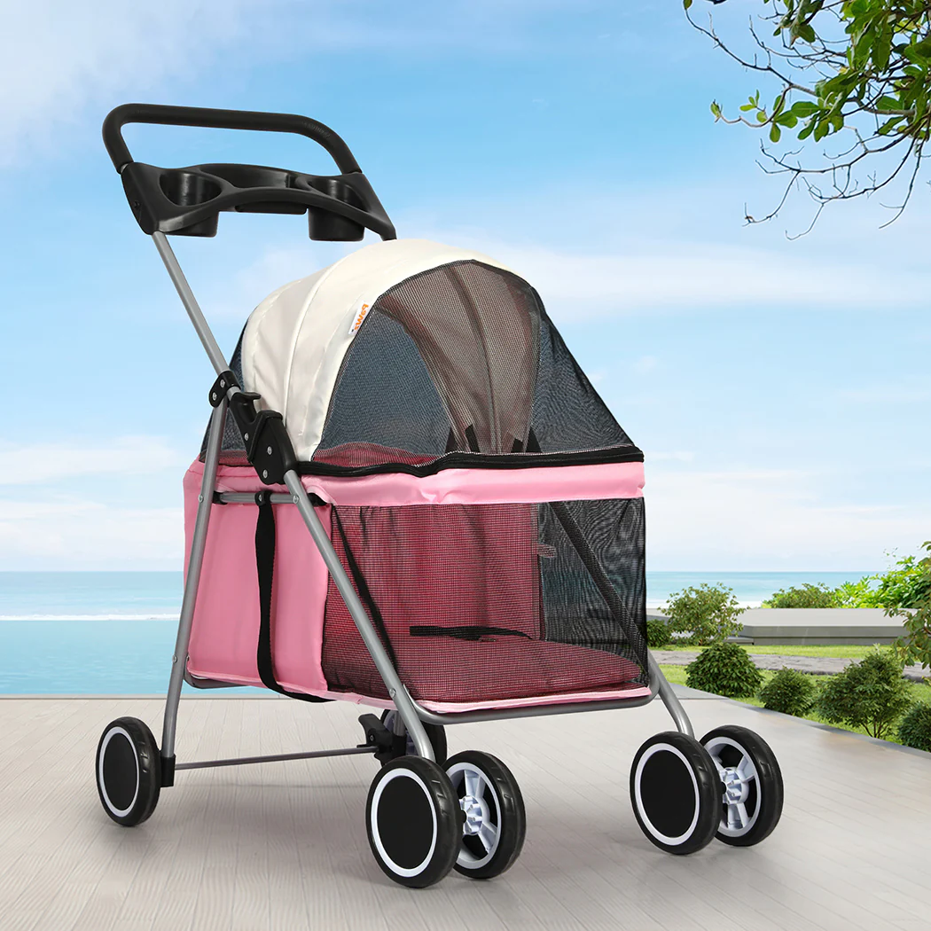 PaWz Pet Stroller Dog Cat Carrier Foldable Pink - Image 6