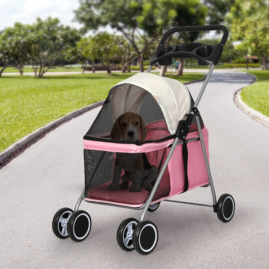 PaWz Pet Stroller Dog Cat Carrier Foldable Pink - Image 7