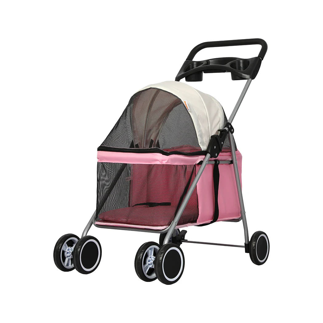 PaWz Pet Stroller Dog Cat Carrier Foldable Pink - Image 8