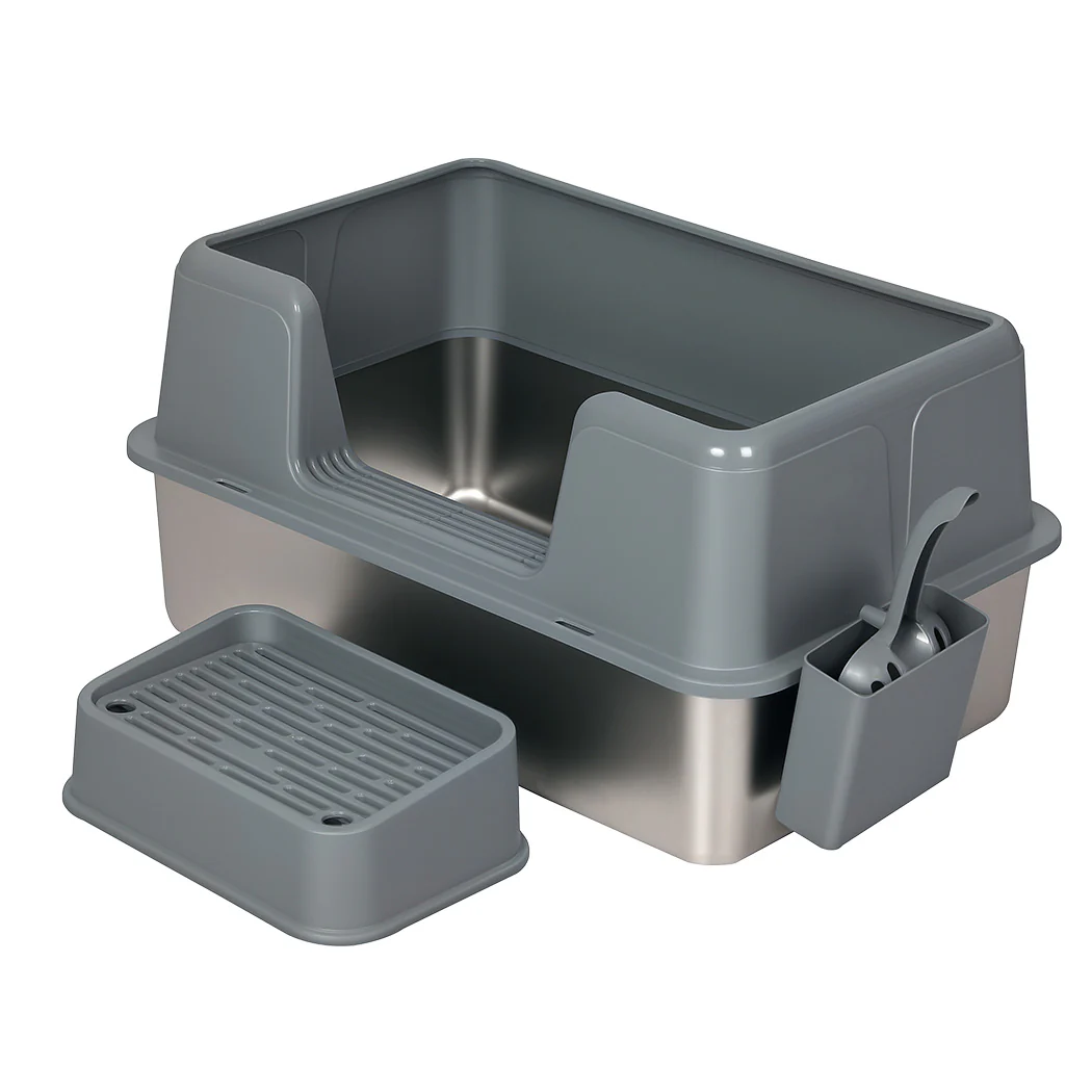 Pawz Stainless Steel Cat Litter Box Large Semi-Enclosed Easy Cleaning Pet Toilet - Image 9