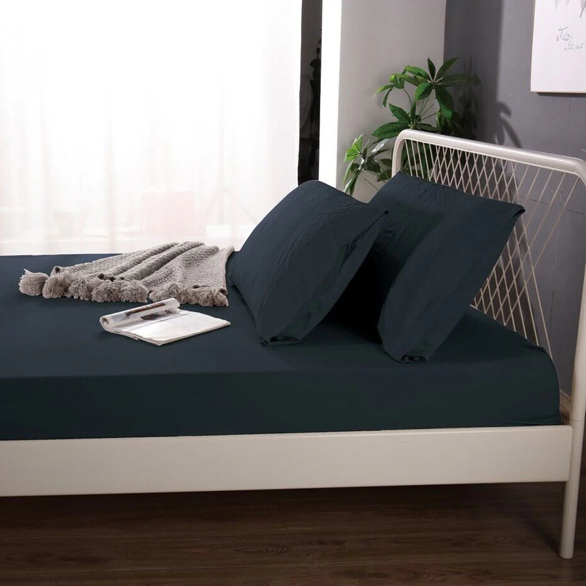 Ramesses 1000TC Linen Bamboo Fitted Sheet Combo Set Charcoal Double - Image 3