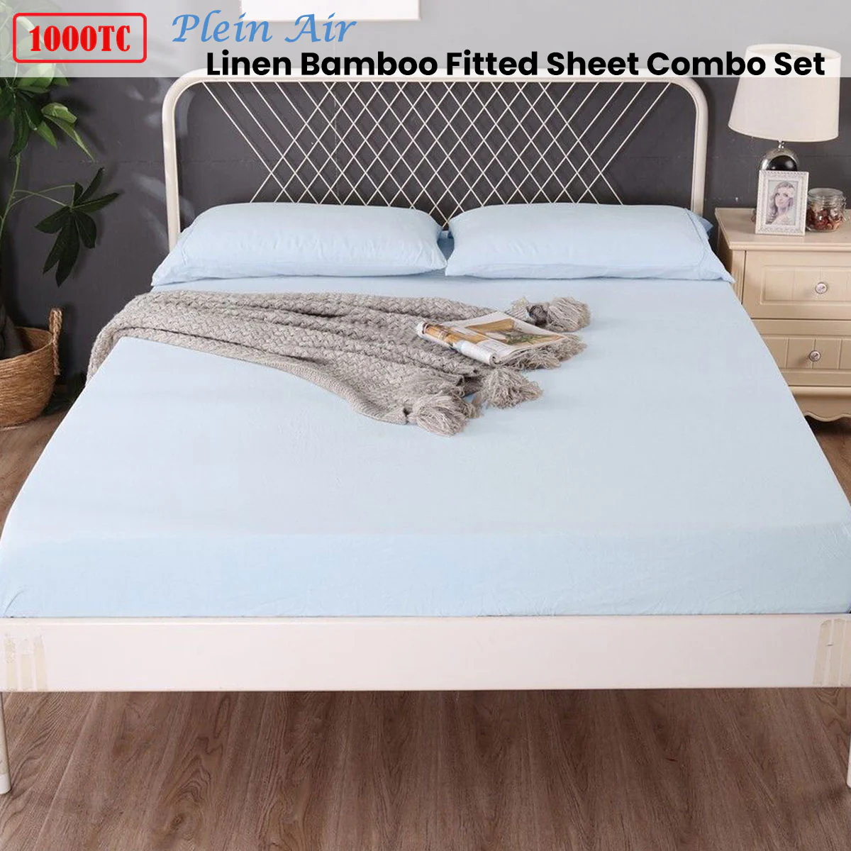 Ramesses 1000TC Linen Bamboo Fitted Sheet Combo Set Plein Air King - Image 2