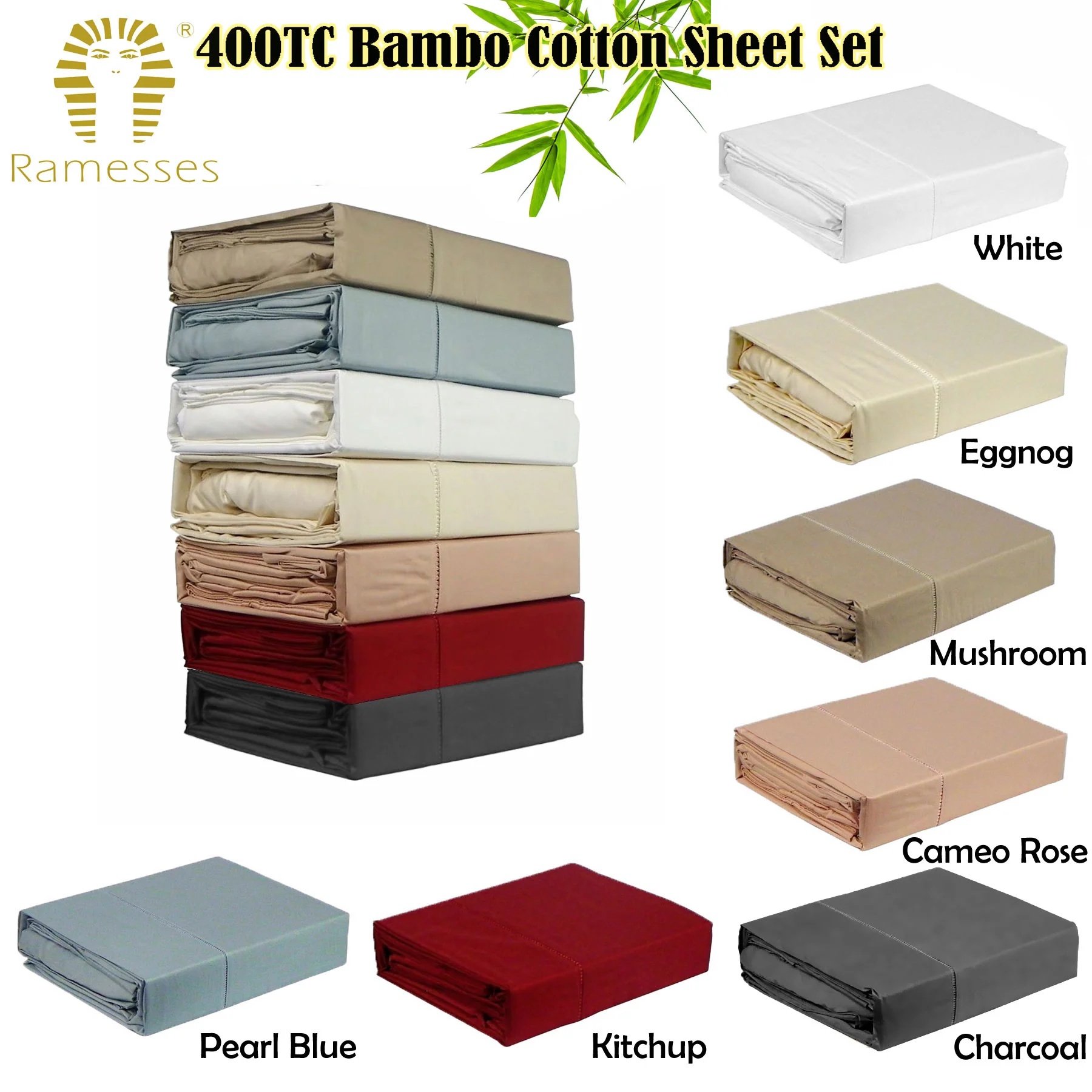 Ramesses 400TC Bamboo/Cotton Sheet Set Cameo Rose KING - Image 2