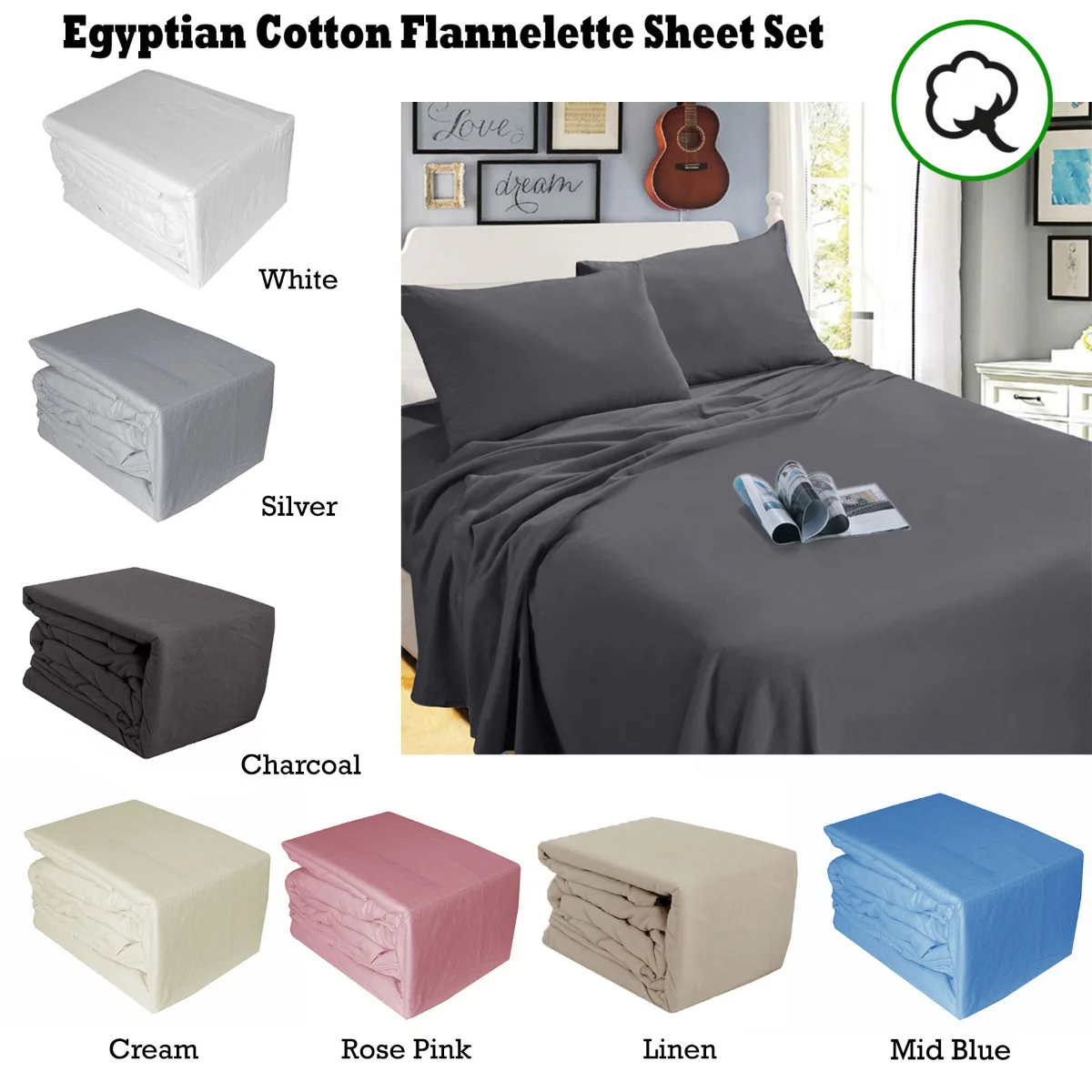 Ramesses Egyptian Cotton Flannel Sheet Set Silver Single - Image 2