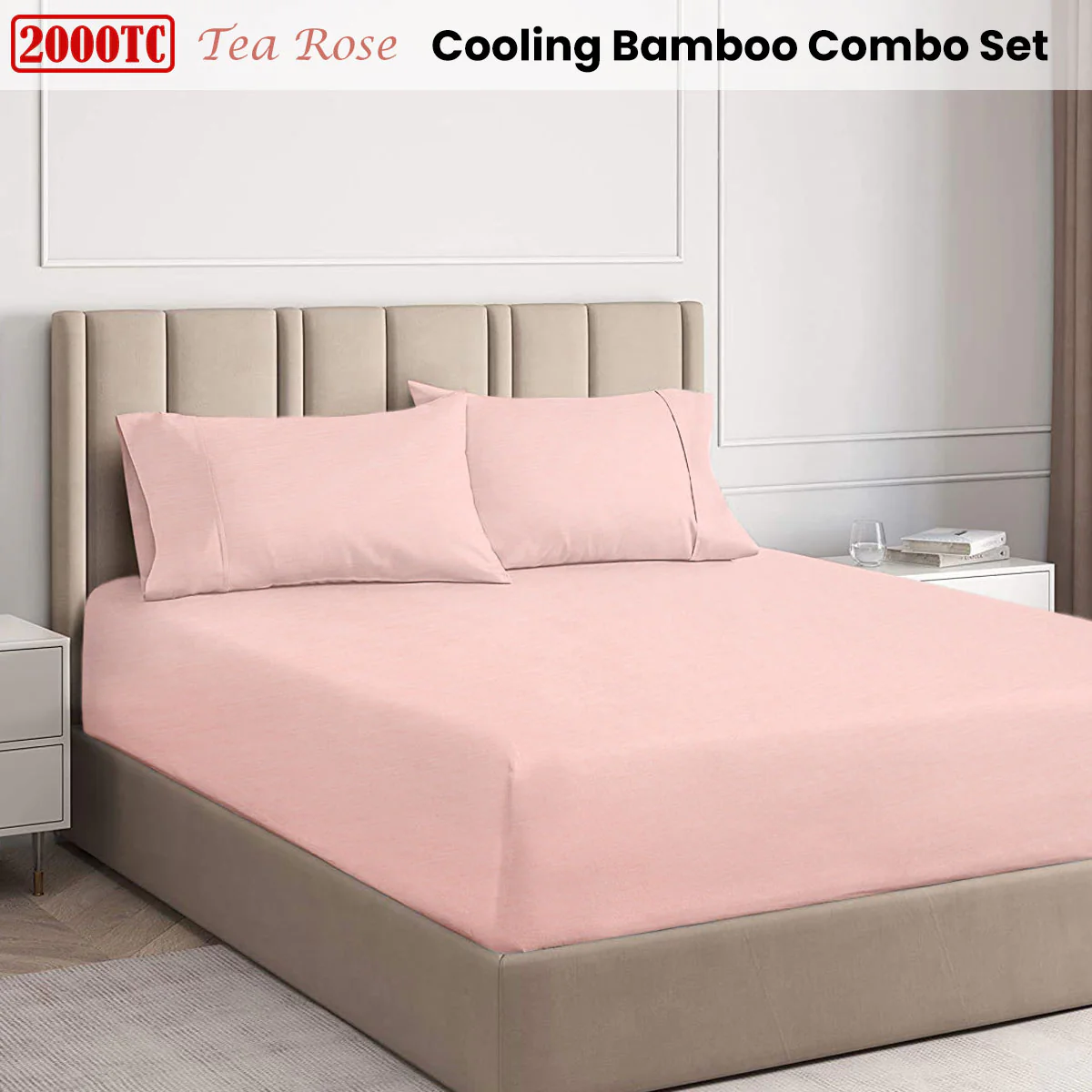 Ramesses Tea Rose 2000TC Cooling Bamboo Combo Set Double - Image 2
