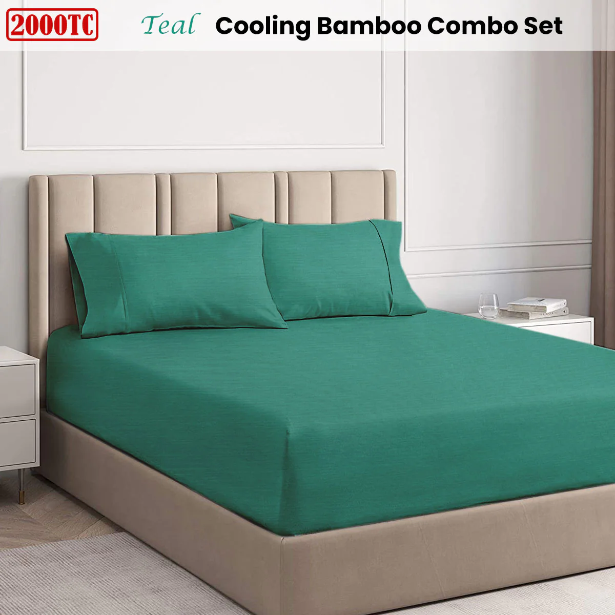 Ramesses Teal 2000TC Cooling Bamboo Combo Set Single - Image 2