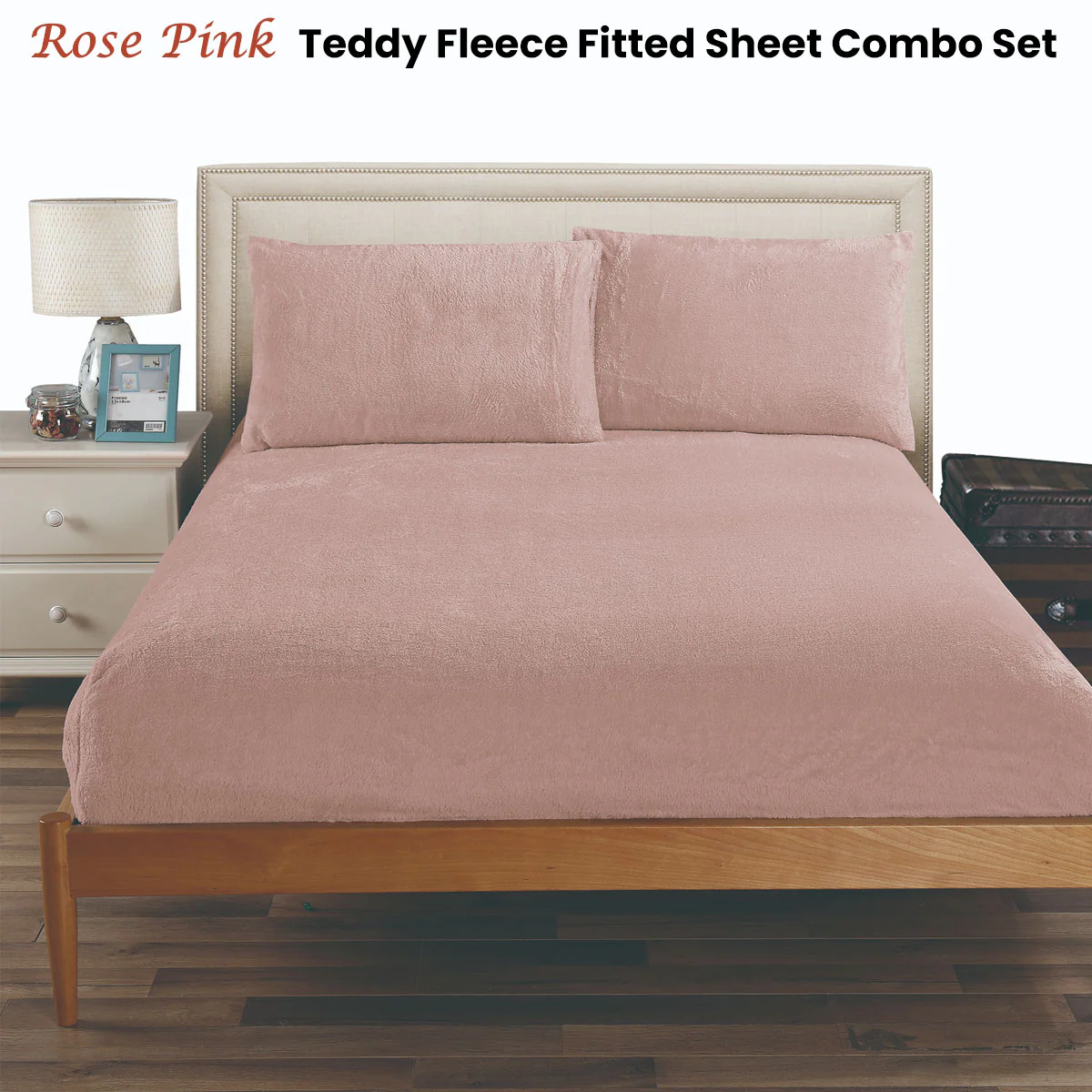 Ramesses Teddy Fleece Fitted Sheet Combo Set Rose Pink King - Image 2