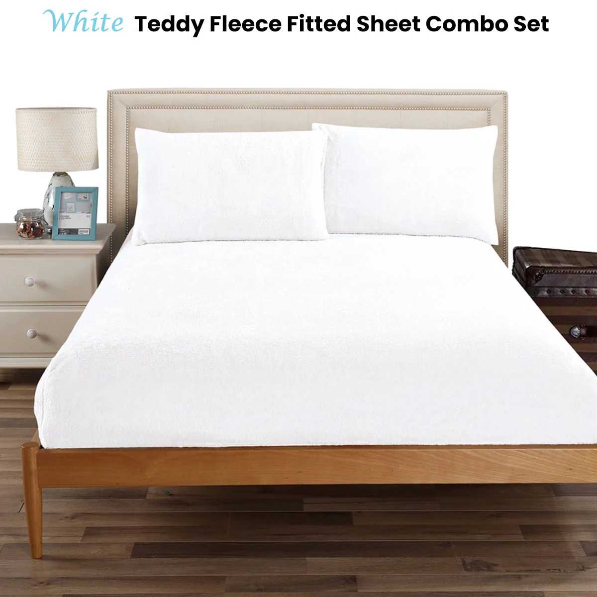 Ramesses Teddy Fleece Fitted Sheet Combo Set White King - Image 2