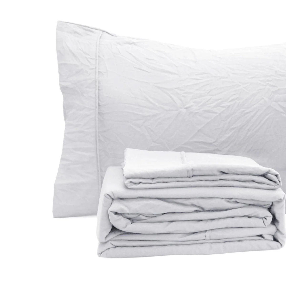 Ramesses White Pebble Wash Linen Look Alternative Sheet Set King Single - Image 3