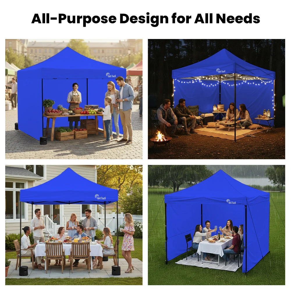 RED TRACK 3x3m Premium Pop Up Gazebo Marquee, Patented Steel Cable Canopy Support System, Wheeled Carry Bag, Side Walls, UV Block, Reinforced Frame, Blue - Image 12
