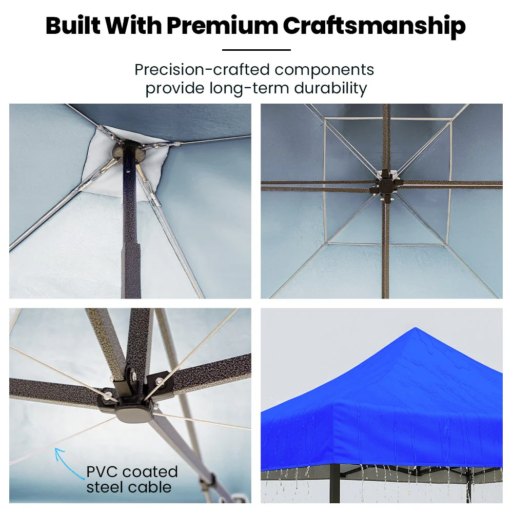 RED TRACK 3x3m Premium Pop Up Gazebo Marquee, Patented Steel Cable Canopy Support System, Wheeled Carry Bag, Side Walls, UV Block, Reinforced Frame, Blue - Image 5
