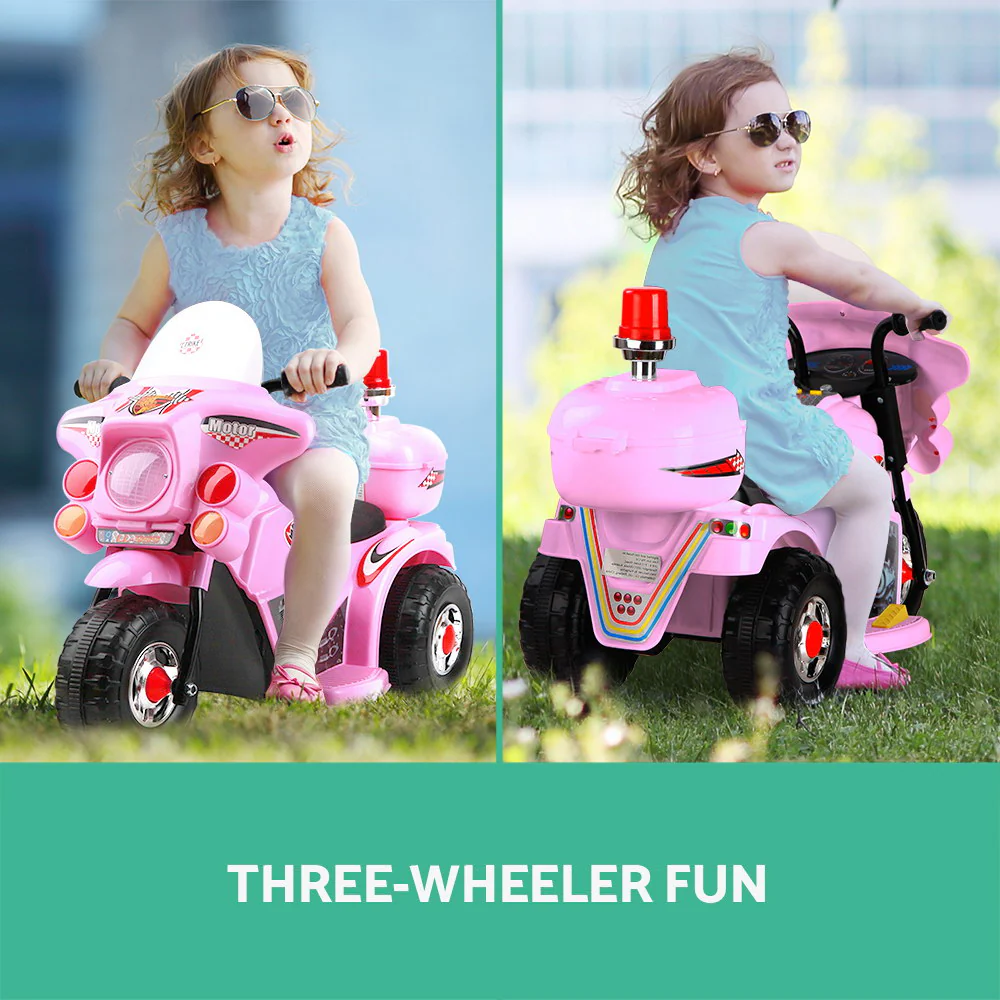Rigo Kids Electric Ride On Police Motorcycle Motorbike 6V Battery Pink - Image 3