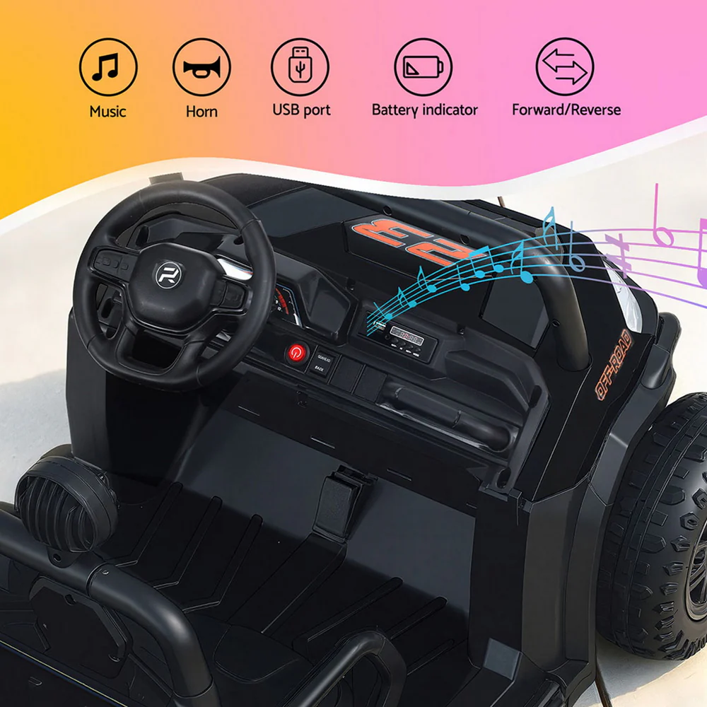 Rigo Kids Ride On Car Electric Toys Cars Headlight Music Remote Control Black - Image 7