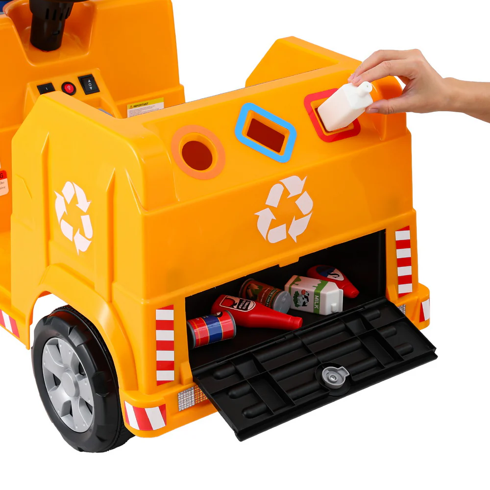 Rigo Kids Ride On Car Garbage Truck Police Light 12V Electric Toys Cars Yellow - Image 4