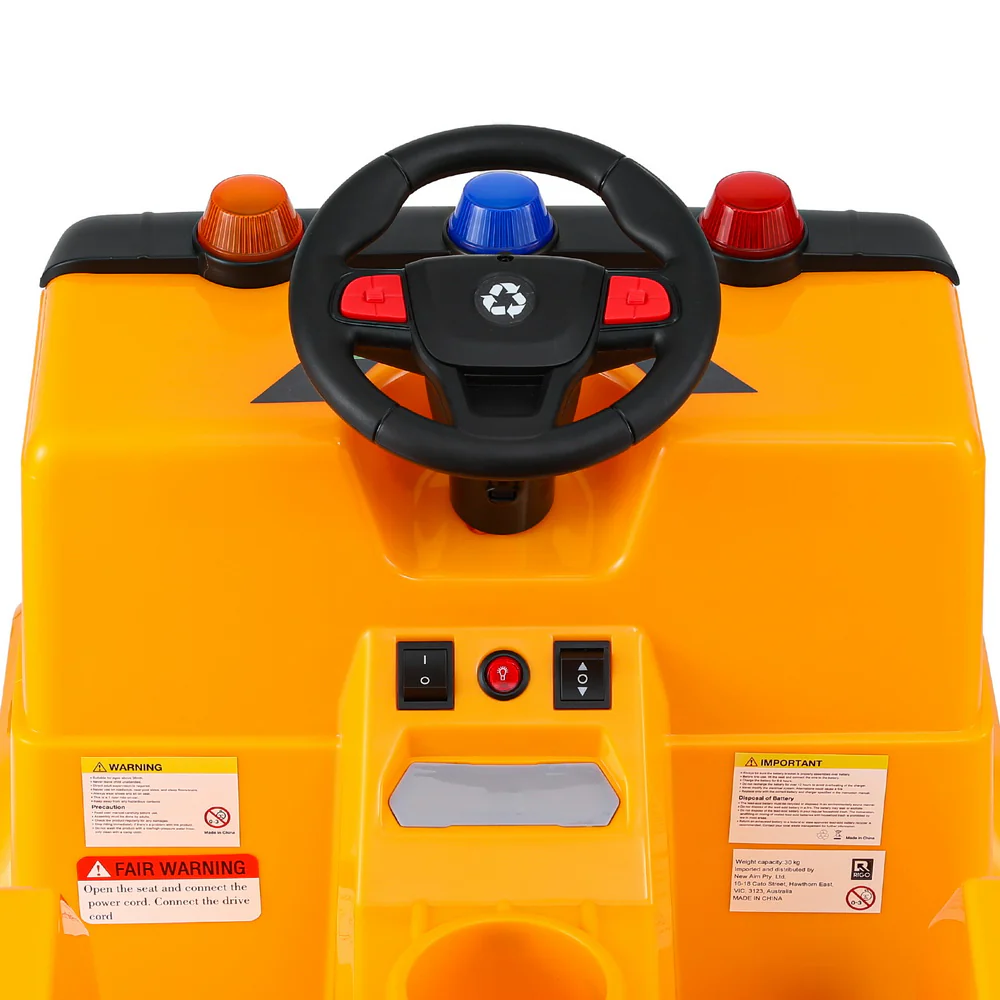 Rigo Kids Ride On Car Garbage Truck Police Light 12V Electric Toys Cars Yellow - Image 5