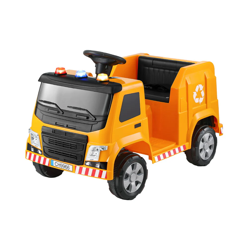 Rigo Kids Ride On Car Garbage Truck Police Light 12V Electric Toys Cars Yellow - Image 7