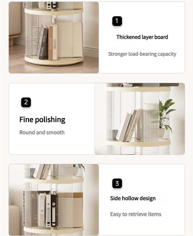 Rotating Storage Bookshelf Square 2 layers- Cream White Multi-Layer Storage Rack, 36x36x69.5cm (ABS+PET) - Image 3