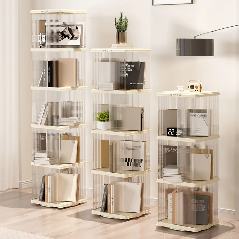 Rotating Storage Bookshelf Square 2 layers- Cream White Multi-Layer Storage Rack, 36x36x69.5cm (ABS+PET) - Image 5