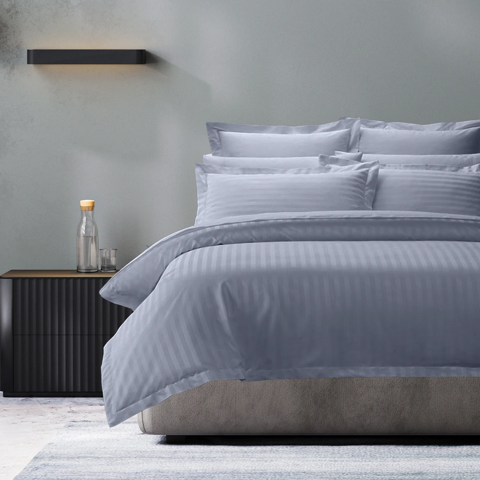 Royal Comfort 1200 Thread count Damask Stripe Cotton Blend Quilt Cover Sets Queen Blue Frog - Image 4