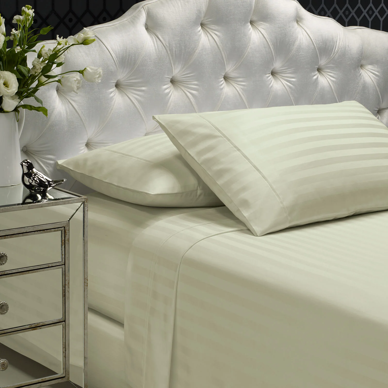 Royal Comfort 1200 Thread count Damask Stripe Cotton Blend sheet sets King Pebble - Image 5