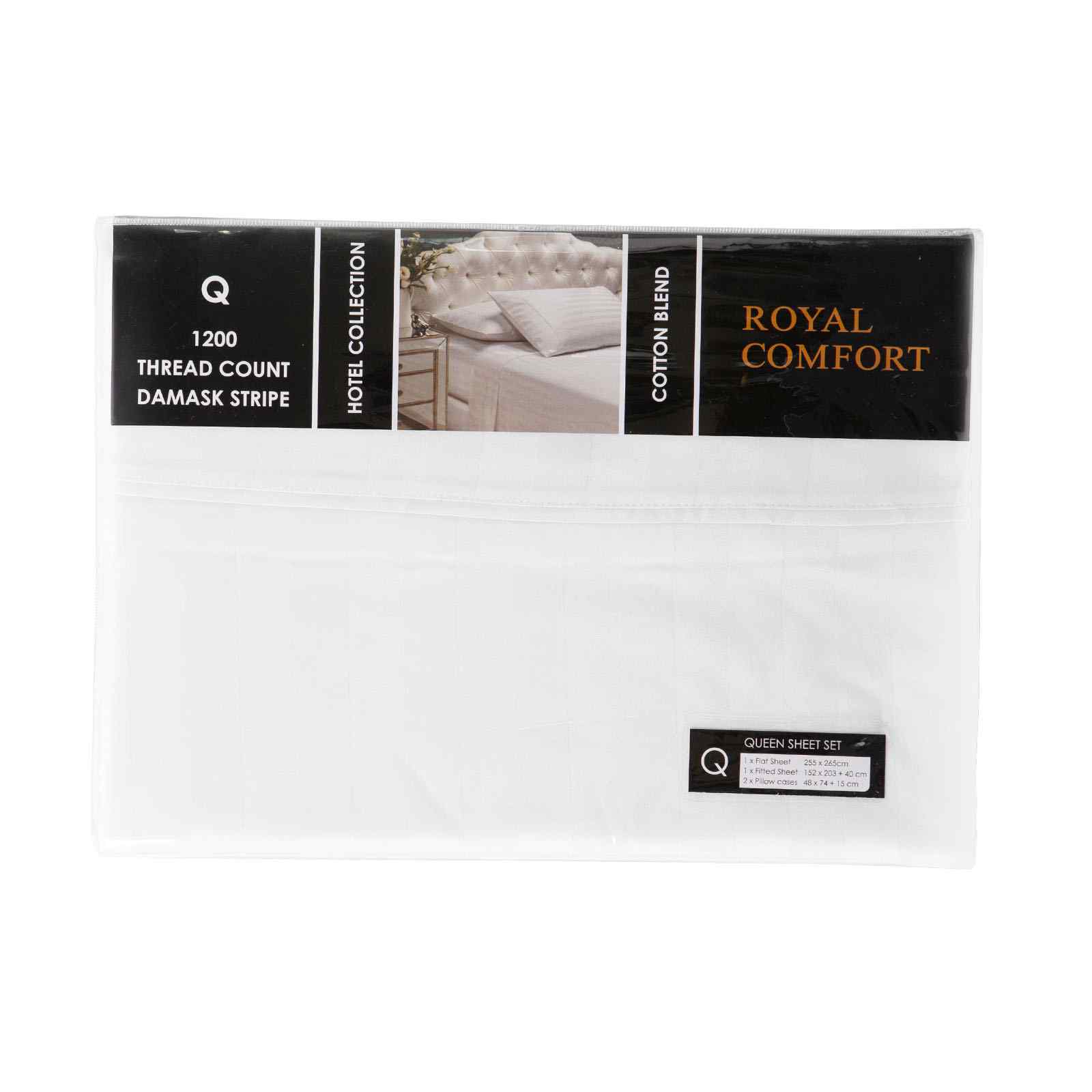 Royal Comfort 1200 Thread count Damask Stripe Cotton Blend sheet sets Queen White - Image 2