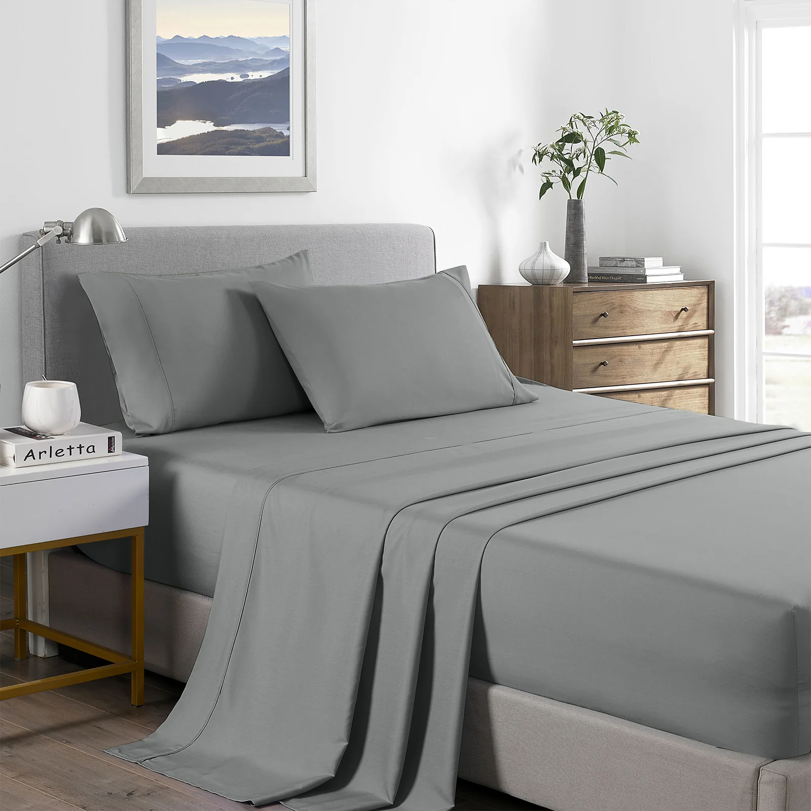 Royal Comfort Bamboo Cooling 2000TC Sheet Set Double - Mid Grey - Image 5