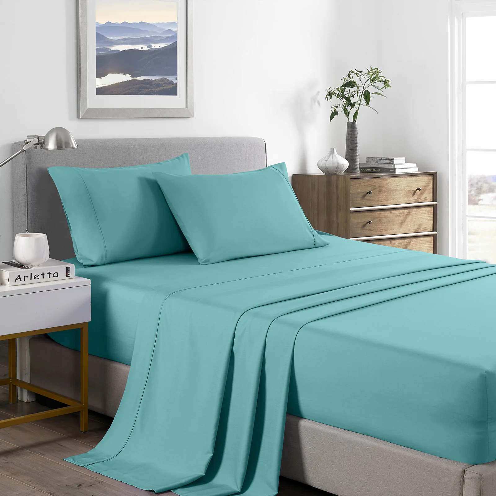 Royal Comfort Bamboo Cooling 2000TC Sheet Set - Double-Aqua - Image 4