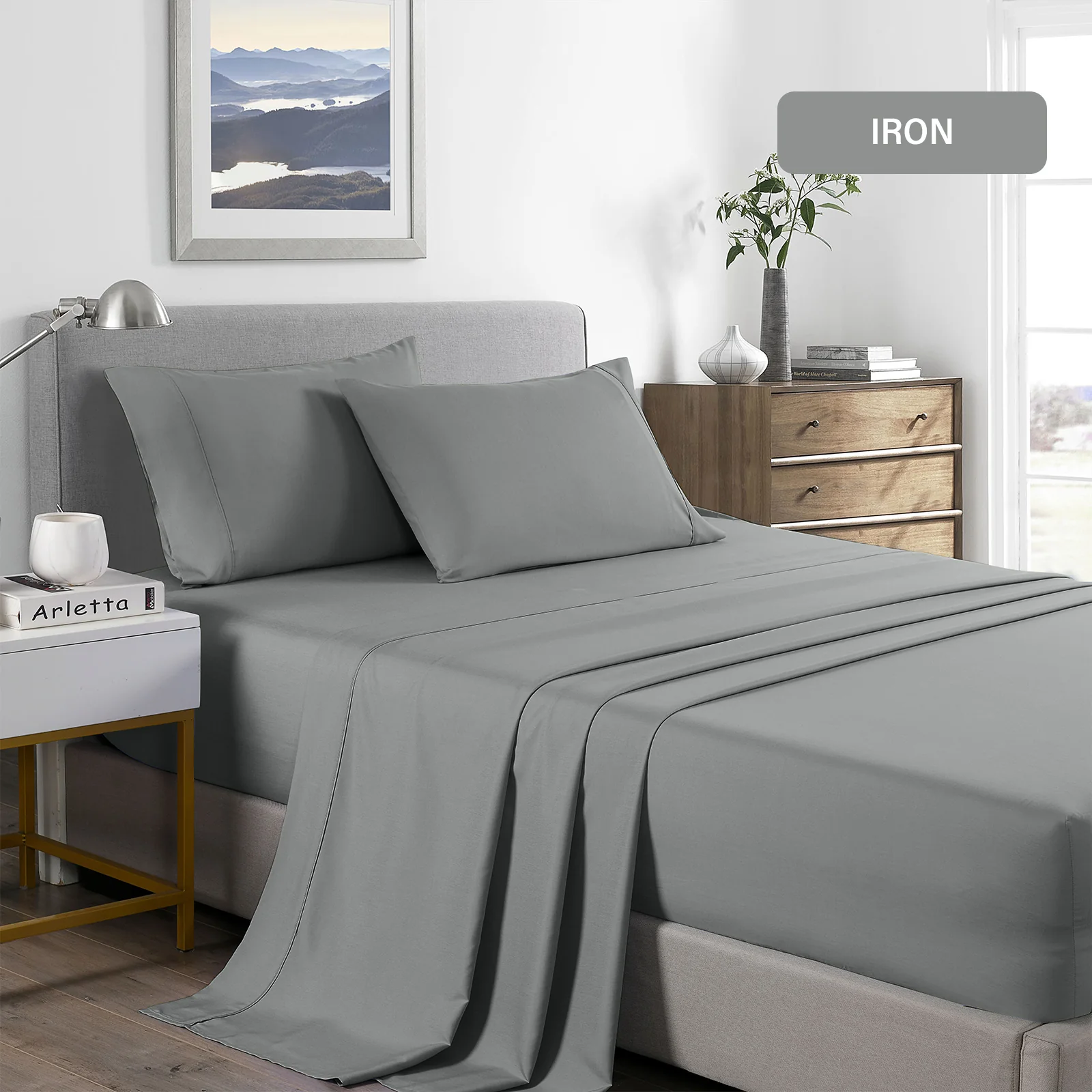 Royal Comfort Bamboo Cooling 2000TC Sheet Set King - Mid Grey - Image 4