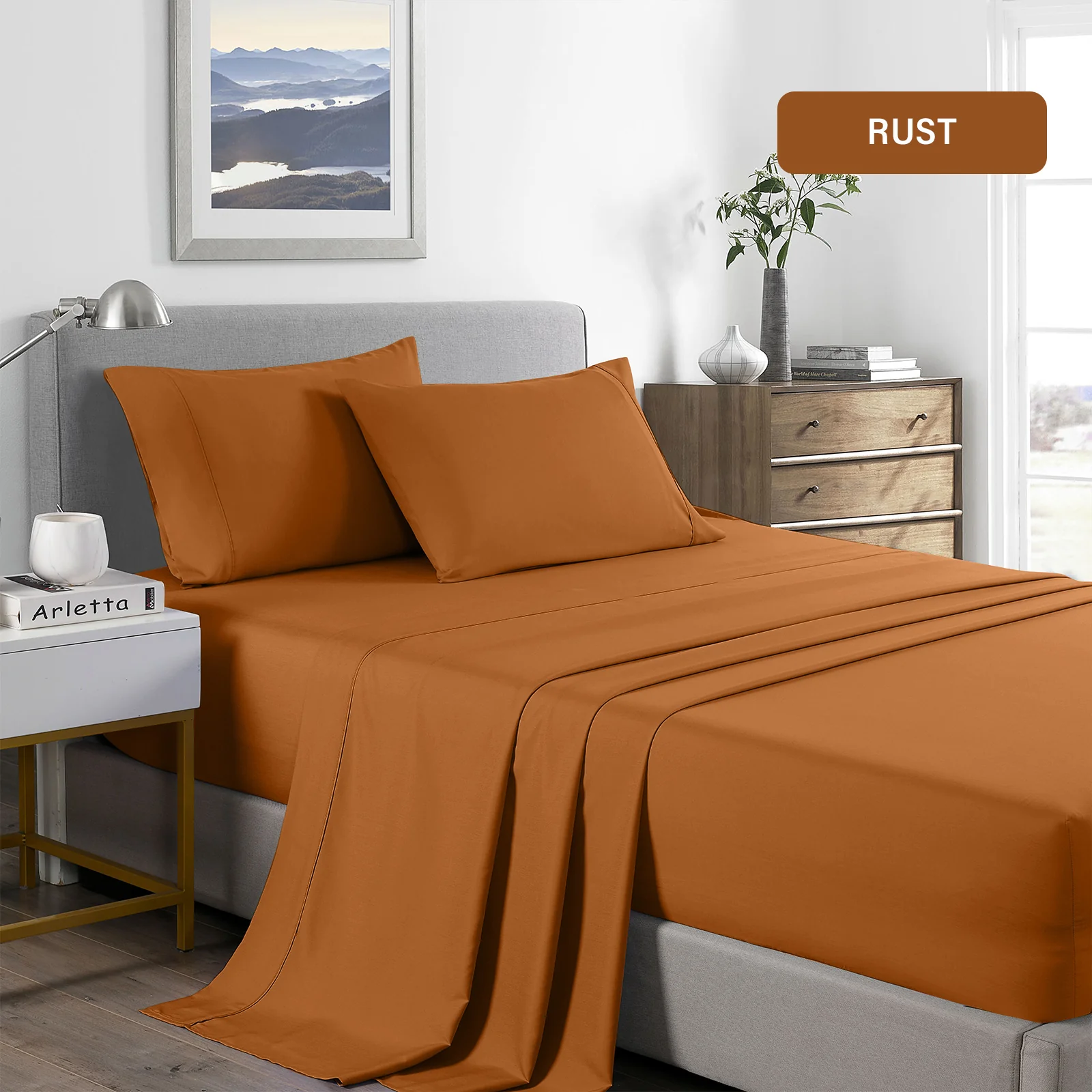 Royal Comfort Bamboo Cooling 2000TC Sheet Set King - Rust - Image 4