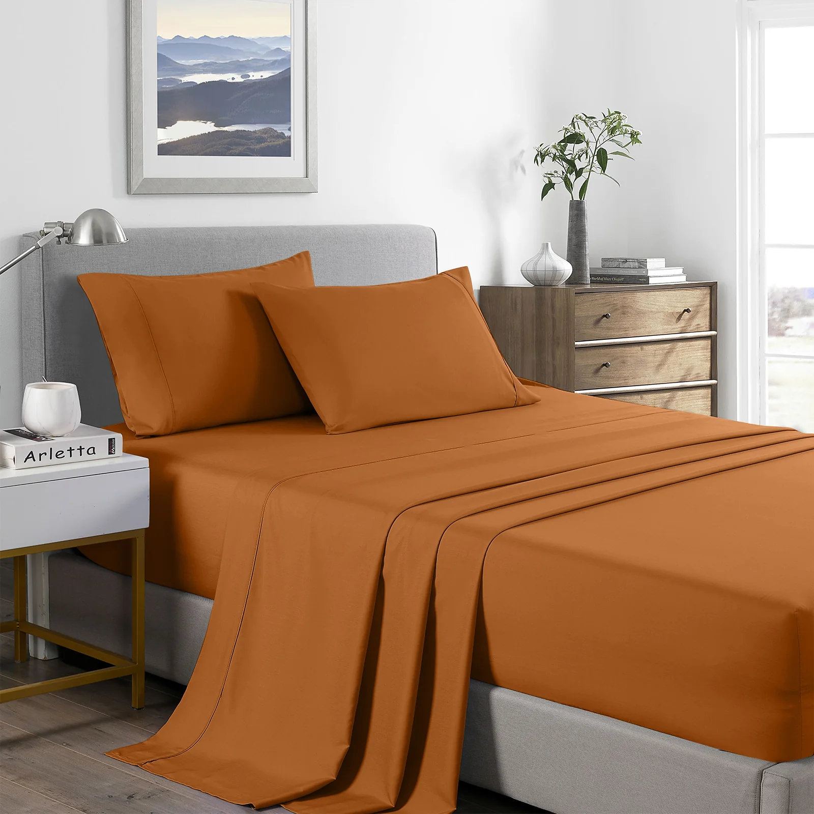 Royal Comfort Bamboo Cooling 2000TC Sheet Set King - Rust - Image 5