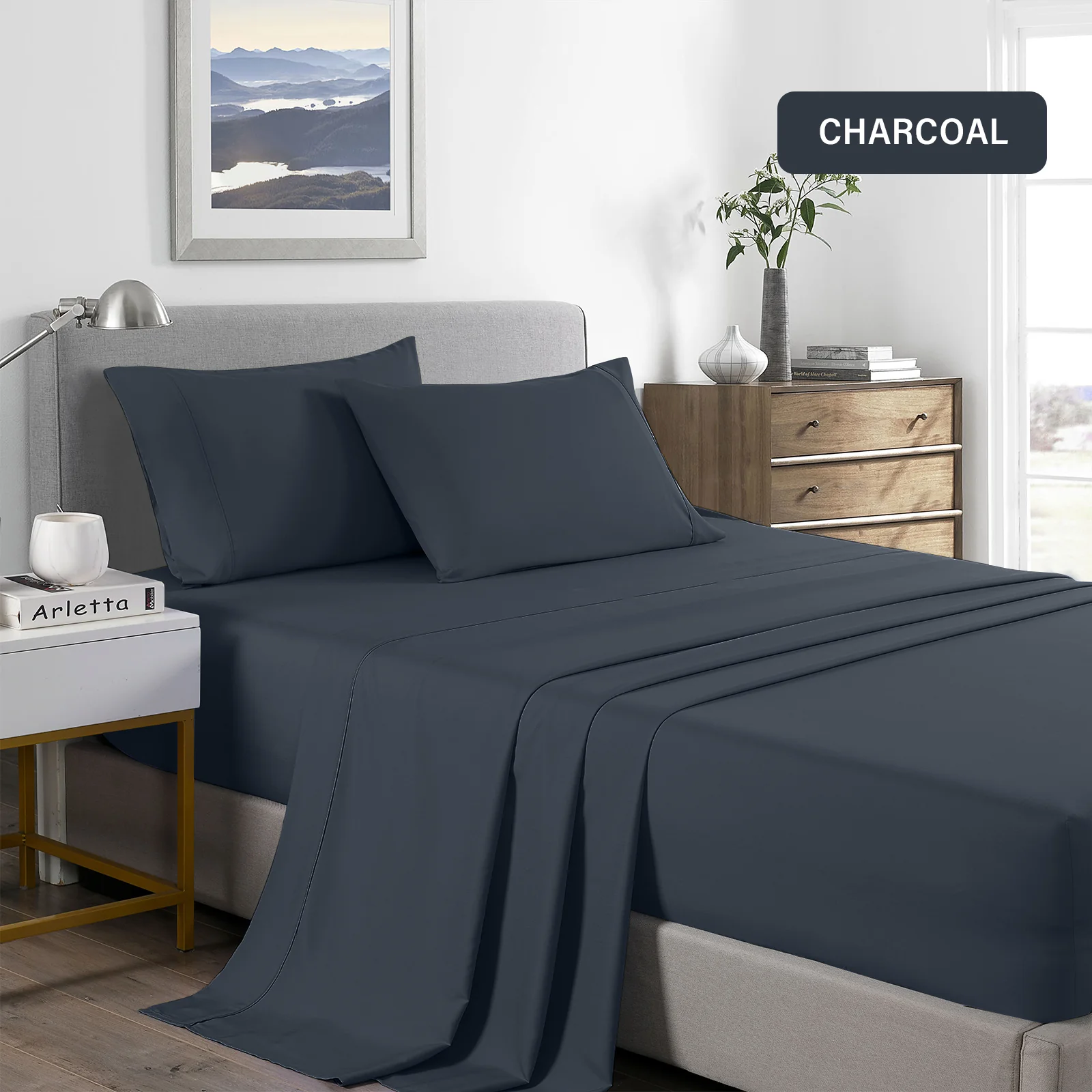 Royal Comfort Bamboo Cooling 2000TC Sheet Set Queen - Charcoal - Image 4