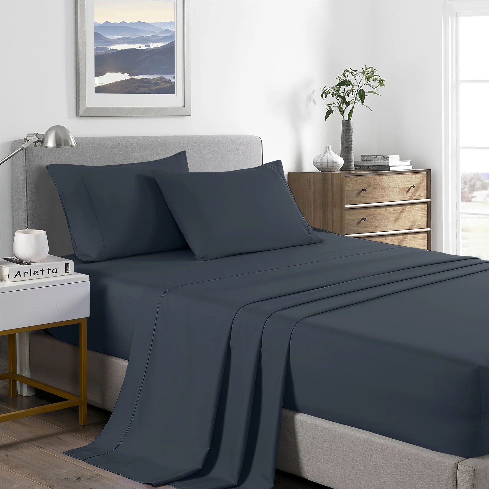Royal Comfort Bamboo Cooling 2000TC Sheet Set Queen - Charcoal - Image 5