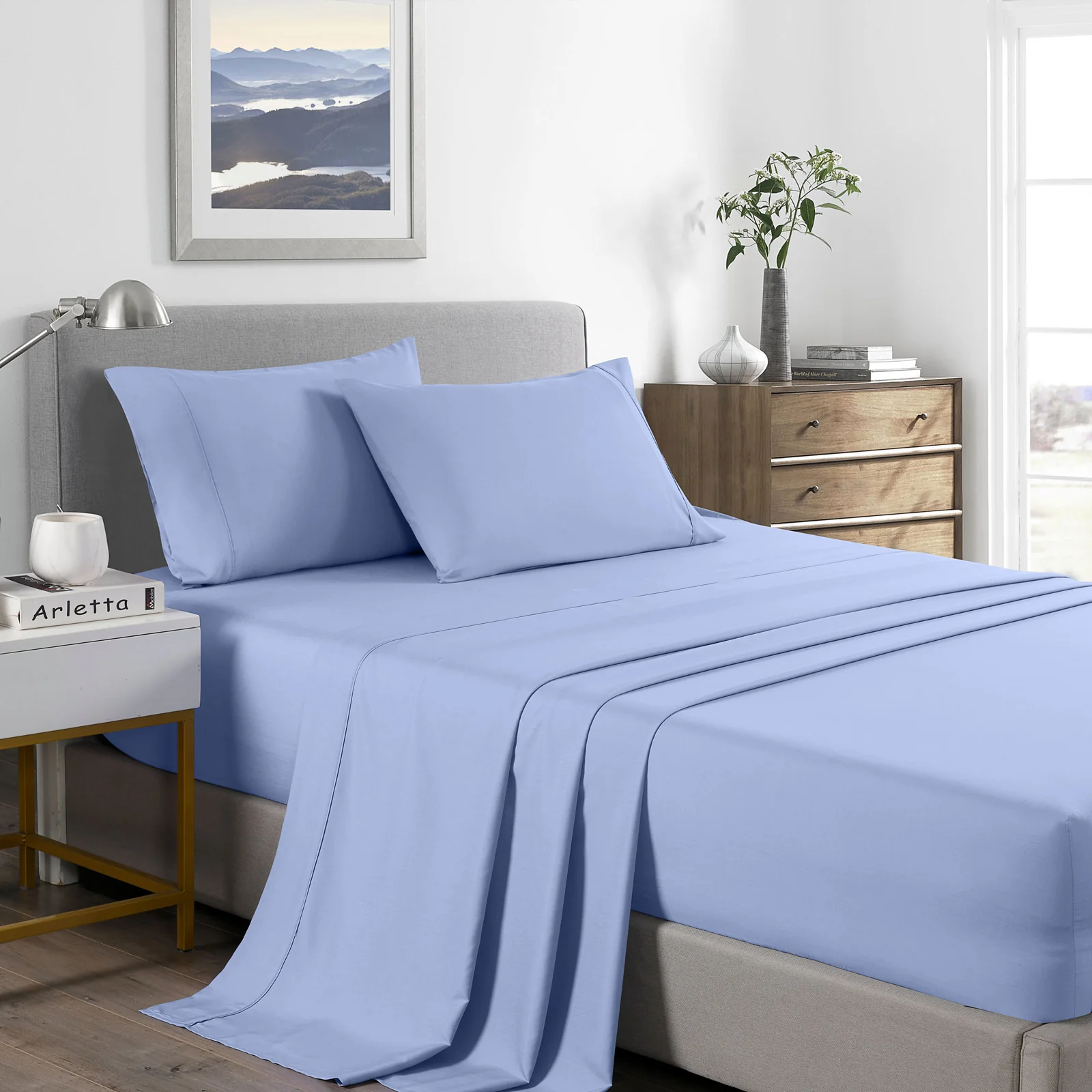 Royal Comfort Bamboo Cooling 2000TC Sheet Set - Queen-Light Blue - Image 4