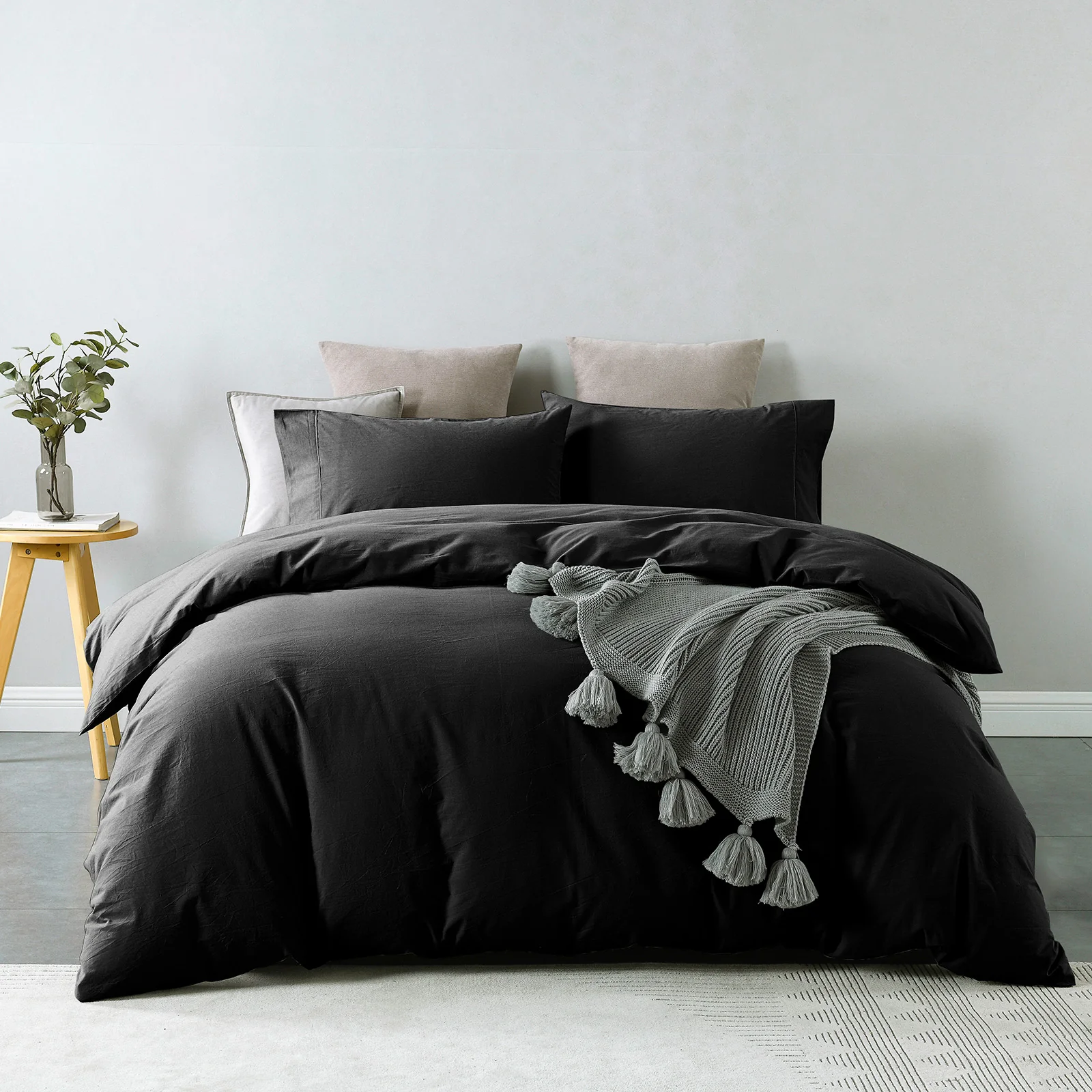 Royal Comfort Vintage Washed 100 % Cotton Quilt Cover Set King - Charcoal - Image 8