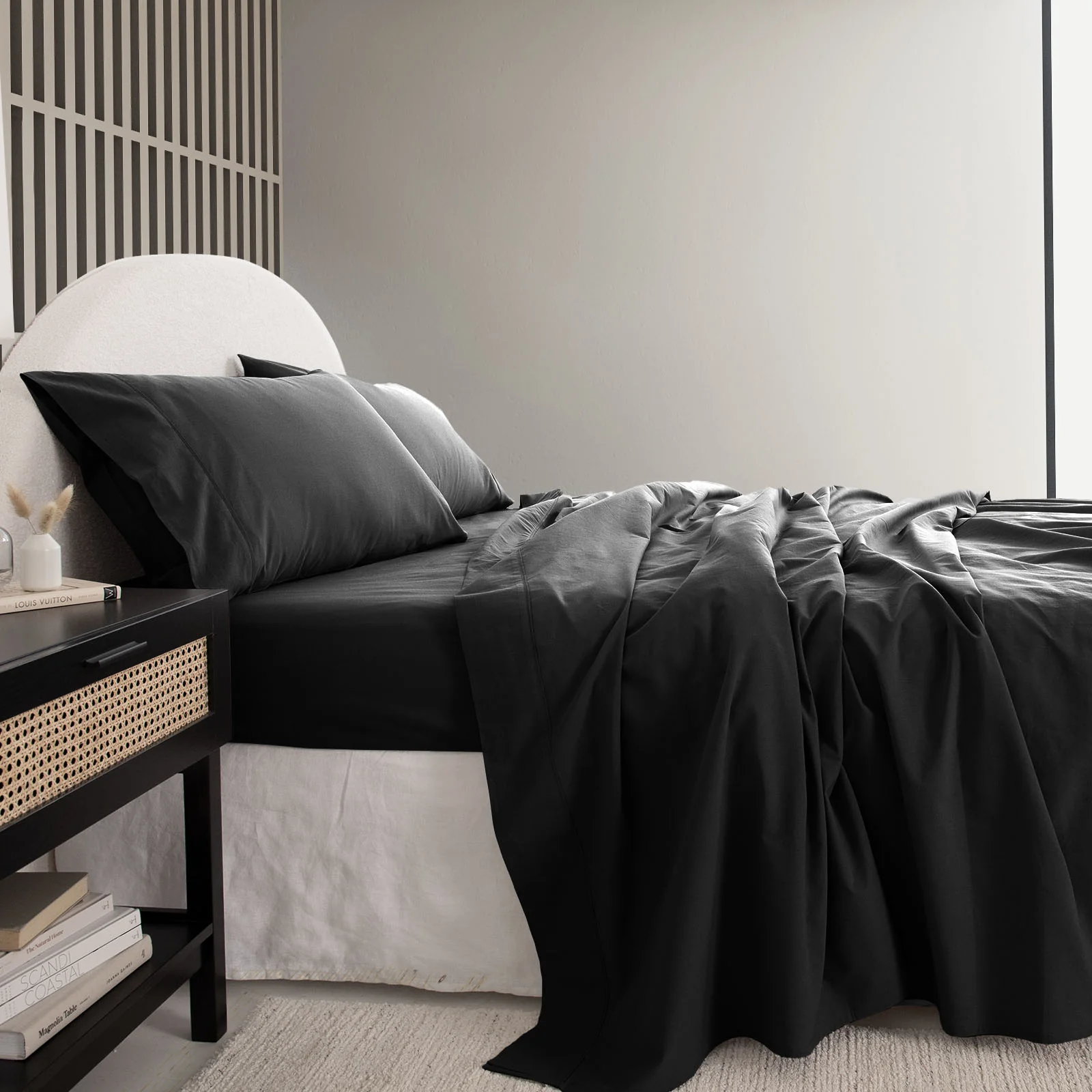 Royal Comfort Vintage Washed 100 % Cotton Sheet Set Double - Charcoal - Image 2