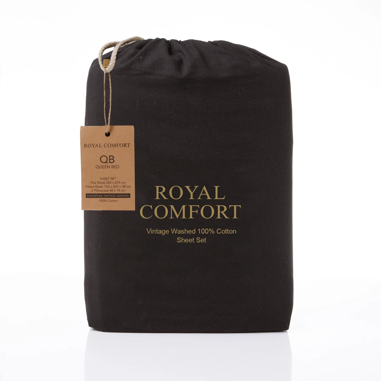 Royal Comfort Vintage Washed 100 % Cotton Sheet Set Double - Charcoal - Image 7