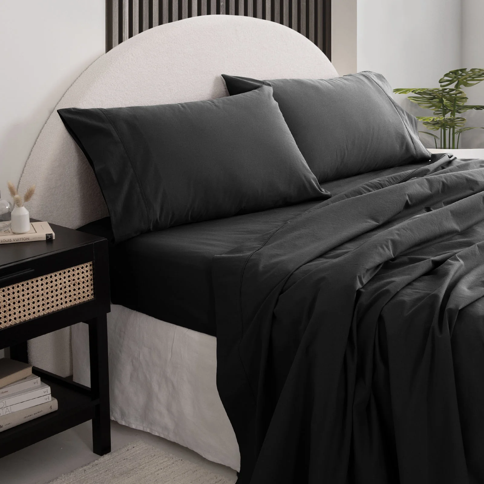 Royal Comfort Vintage Washed 100 % Cotton Sheet Set Double - Charcoal - Image 8