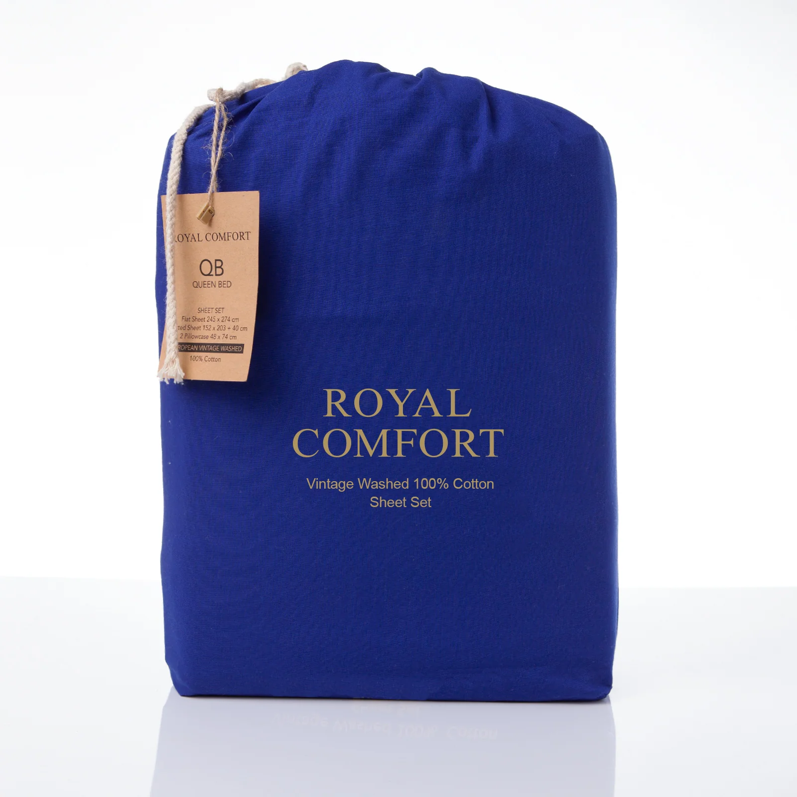 Royal Comfort Vintage Washed 100% Cotton Sheet Set King - Royal Blue - Image 7