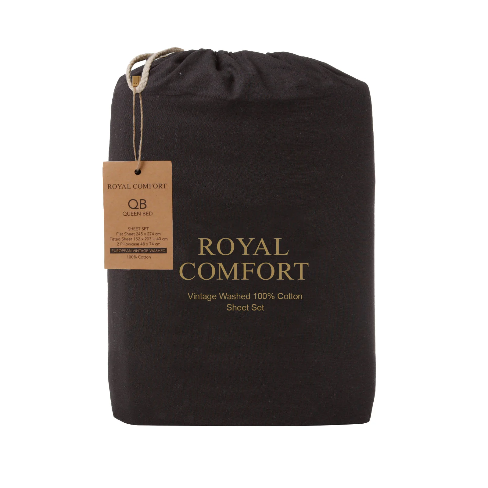 Royal Comfort Vintage Washed 100% Cotton Sheet Set Queen - Charcoal - Image 3