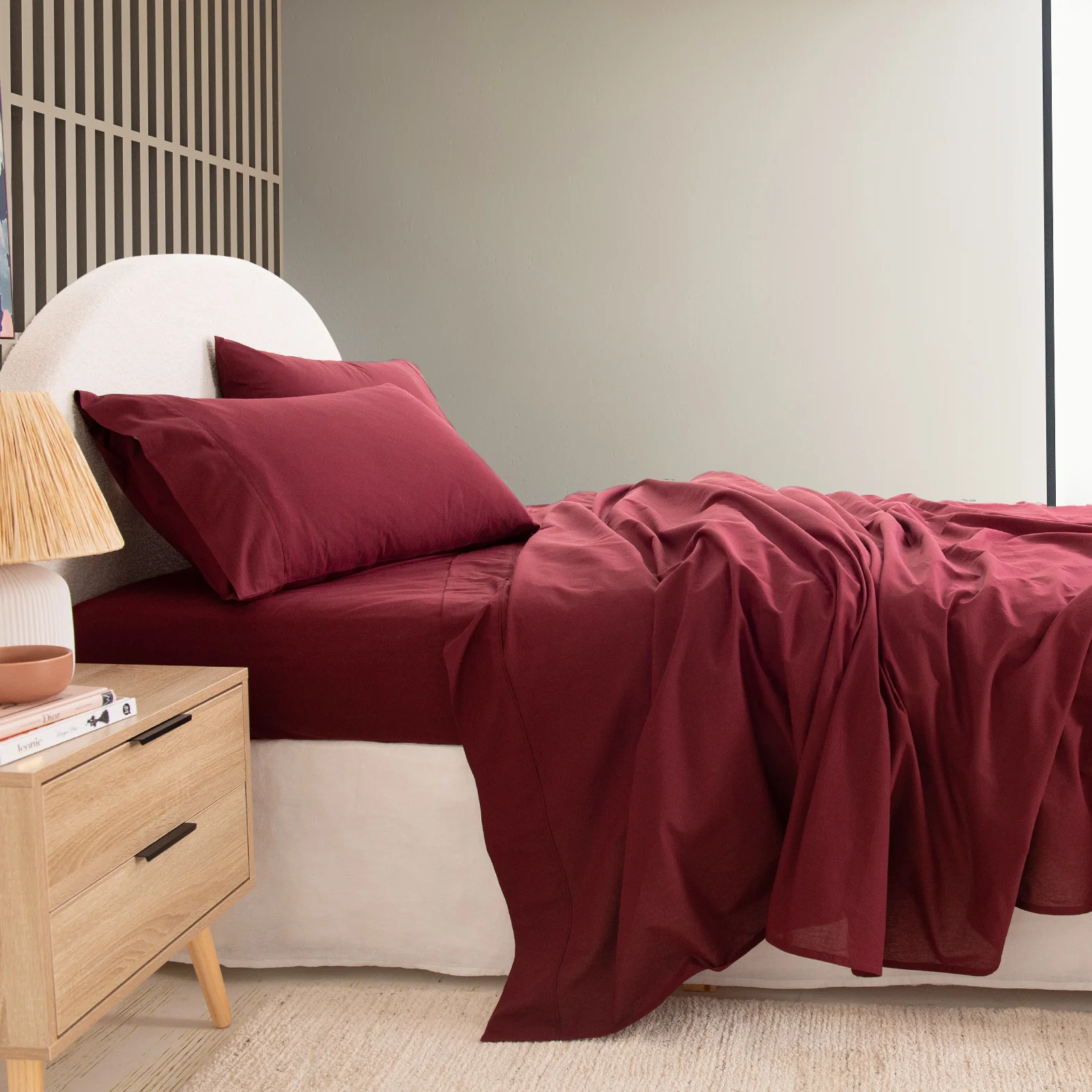 Royal Comfort Vintage Washed 100 % Cotton Sheet Set Single - Mulled Wine - Image 2